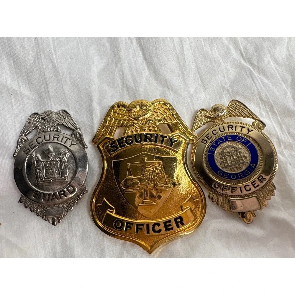 Vintage Security Officer Guard Badge Lot 3 Metal Emblem Collectible Prop
